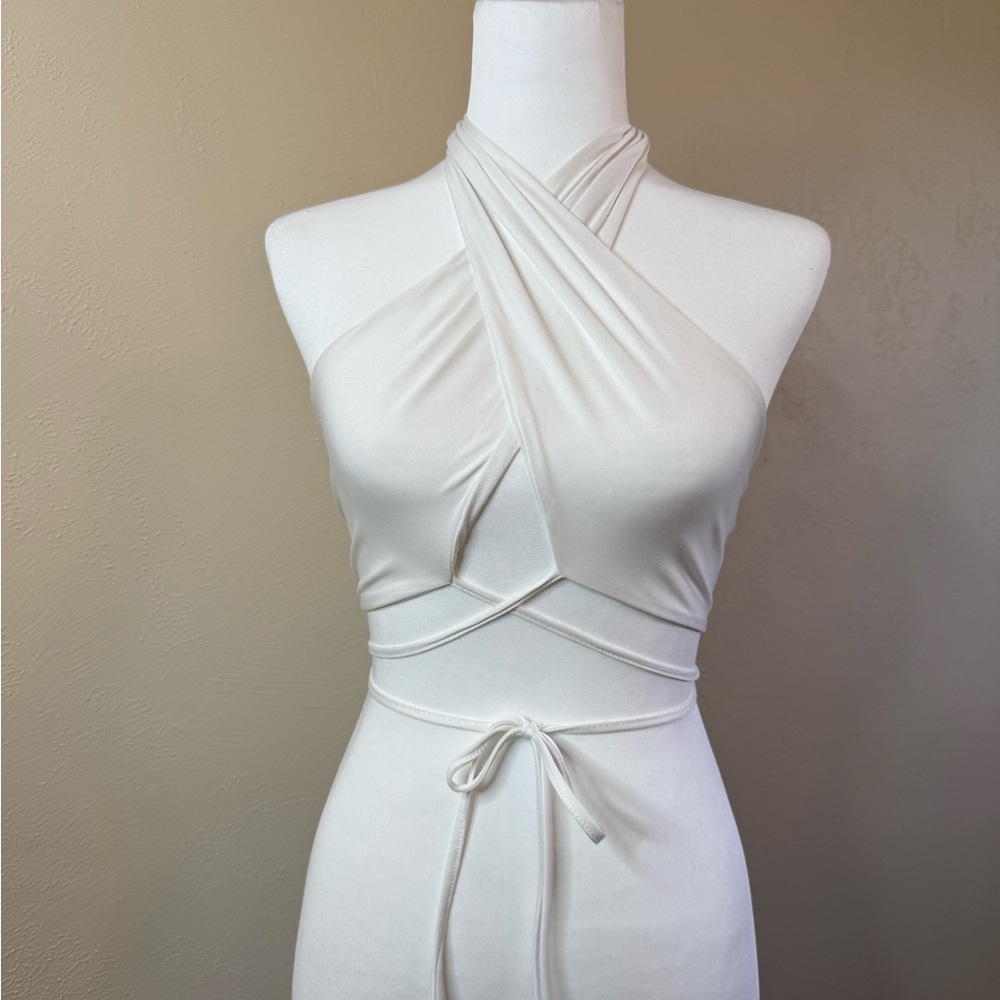 Adika White Halter Wrap Crop Top